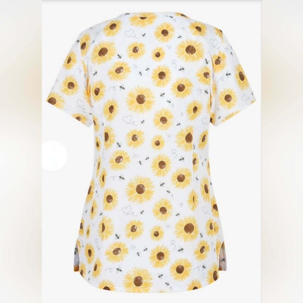 Maevn Bee The Sun Women's 3-Pocket STRETCH V-Neck Print Scrub Top - Picture 2 of 8